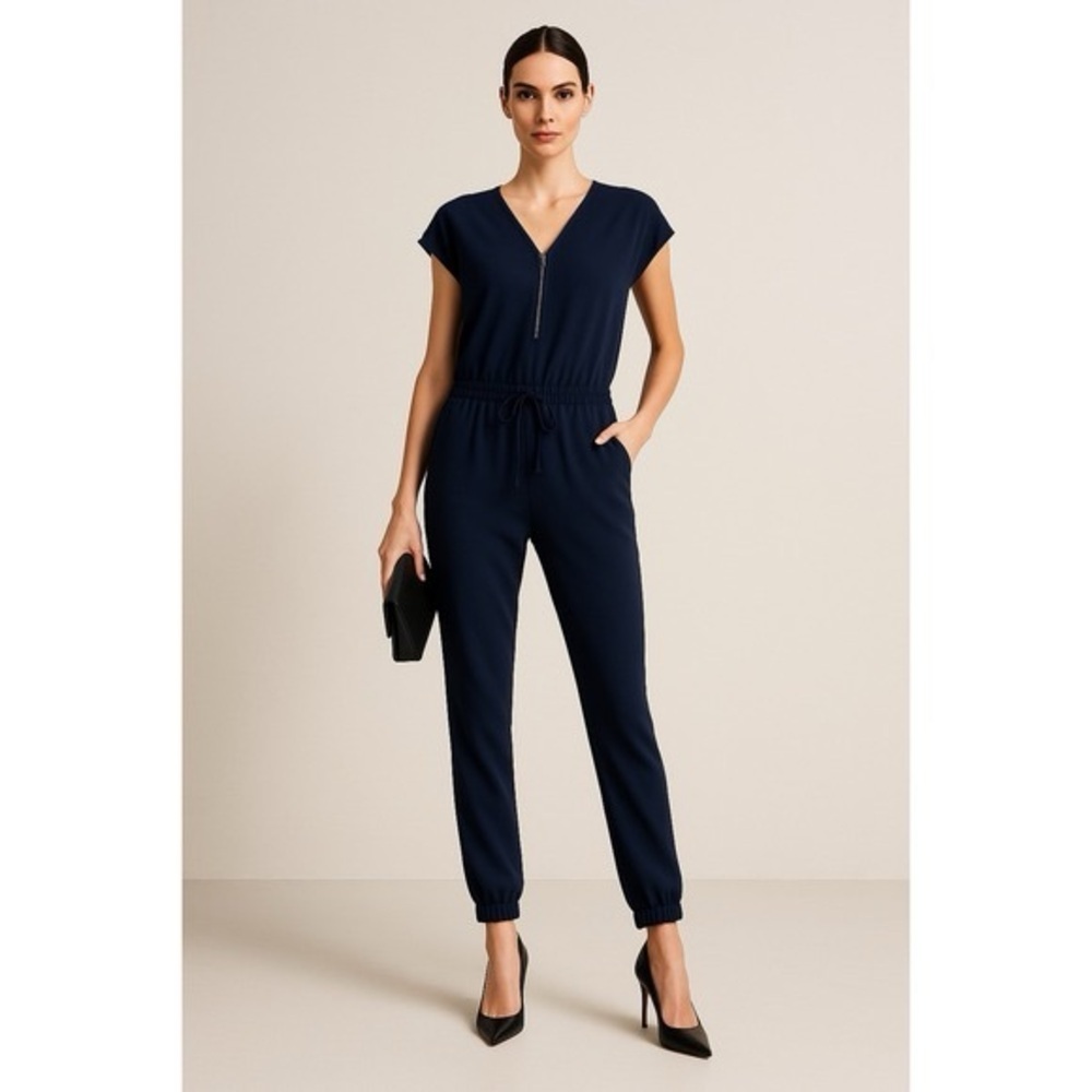 Vince Navy Blue Women's jogger short sleeve Jumpsuit